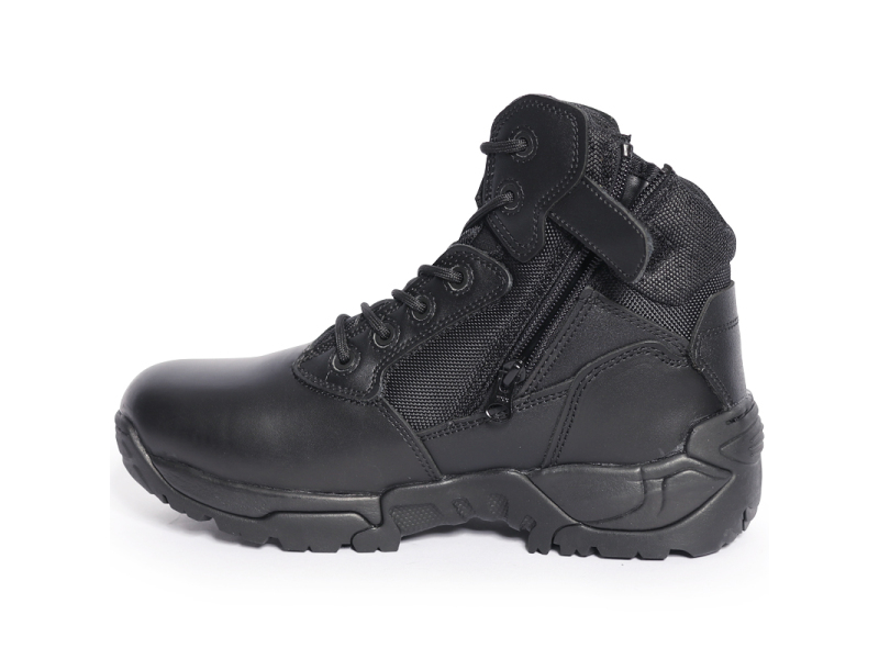 Black Tactical Boots High-Shine Leather Heel & Toe with Goodyear Storm Welt and Slip-Resistant Outsole